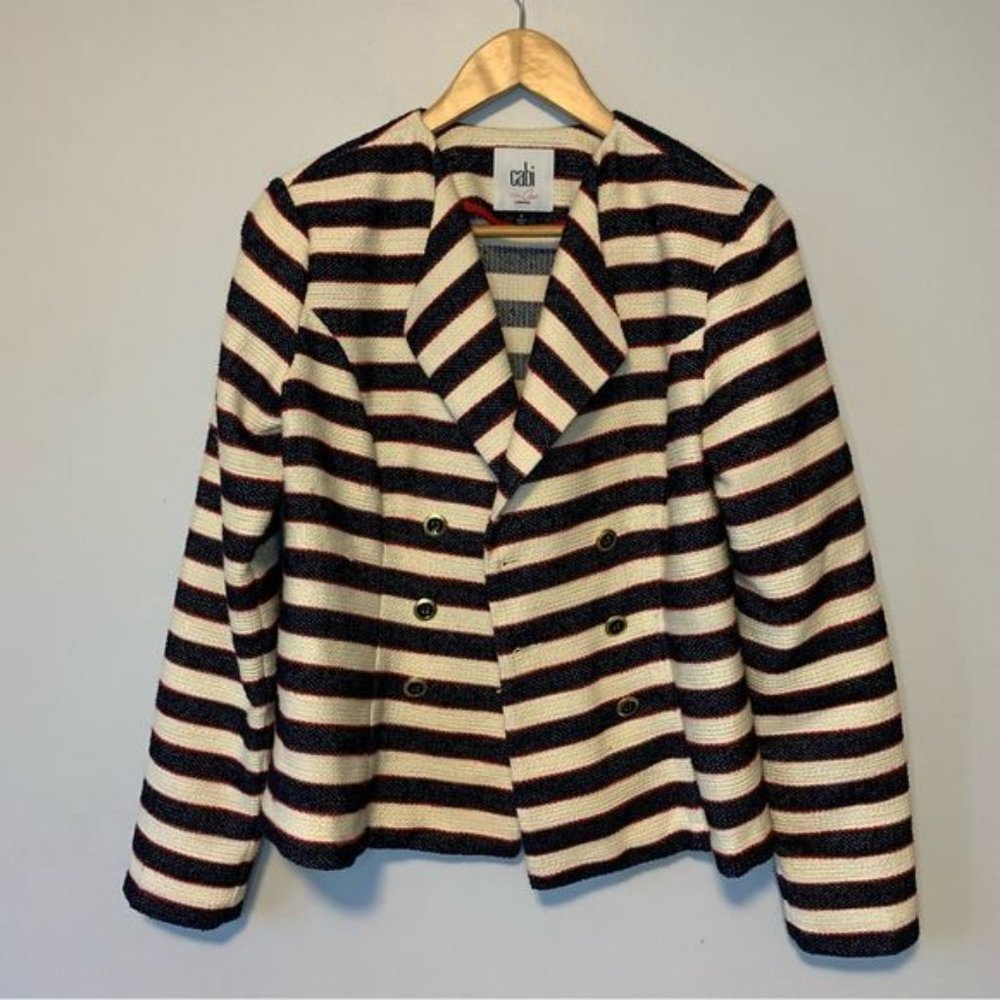 CAbi Collection 5094 Cruise Jacket Cotton Blend Women Button-Down Striped size 4